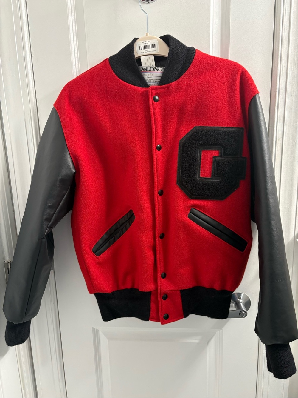 DeLong Red & Black Varsity Letterman Jacket with 'G' Patch